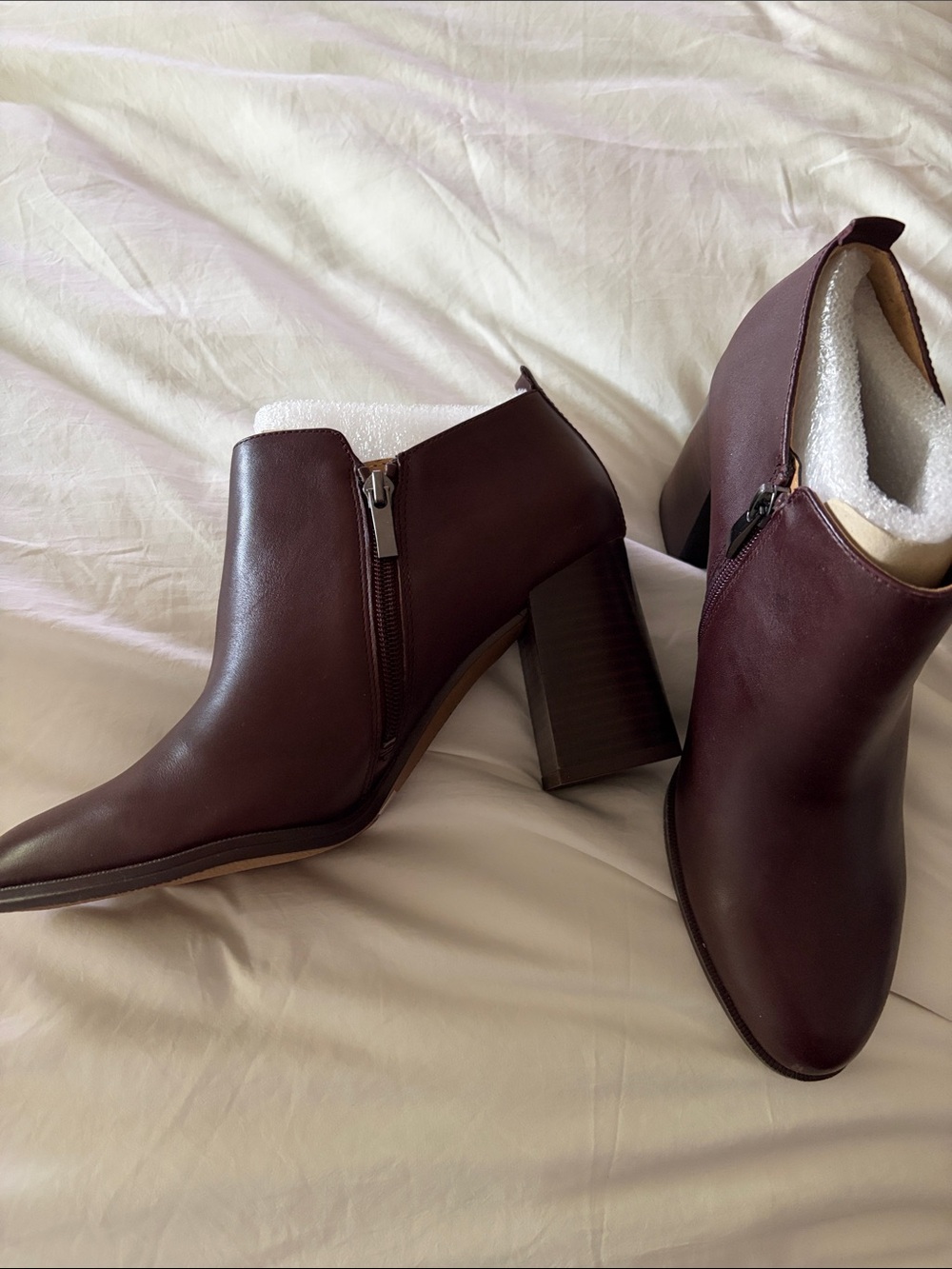Franco Sarto Burgundy Leather Ankle Booties with Block Heel